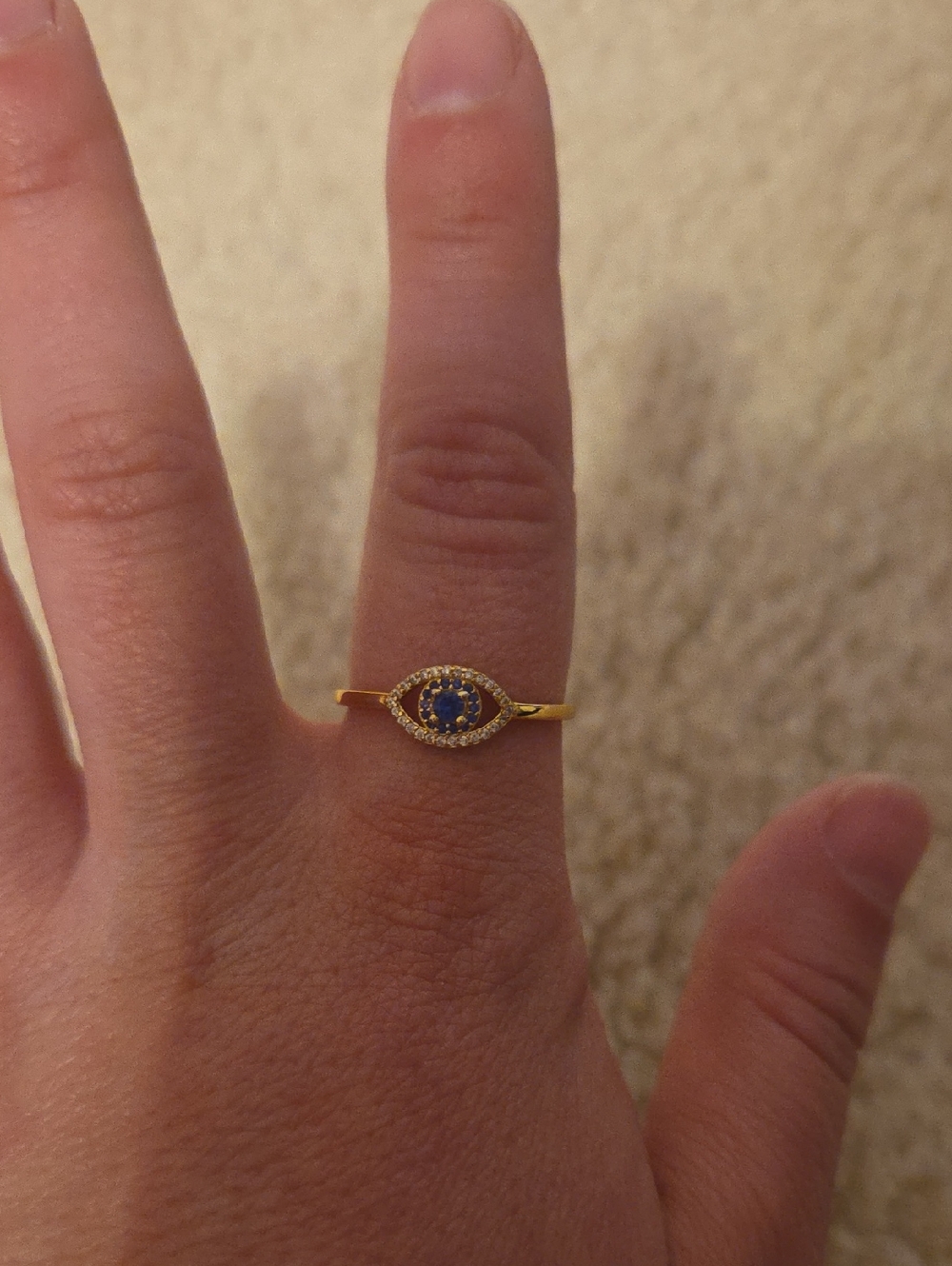 14k Gold-Tone Evil Eye Ring with Blue Center Stone